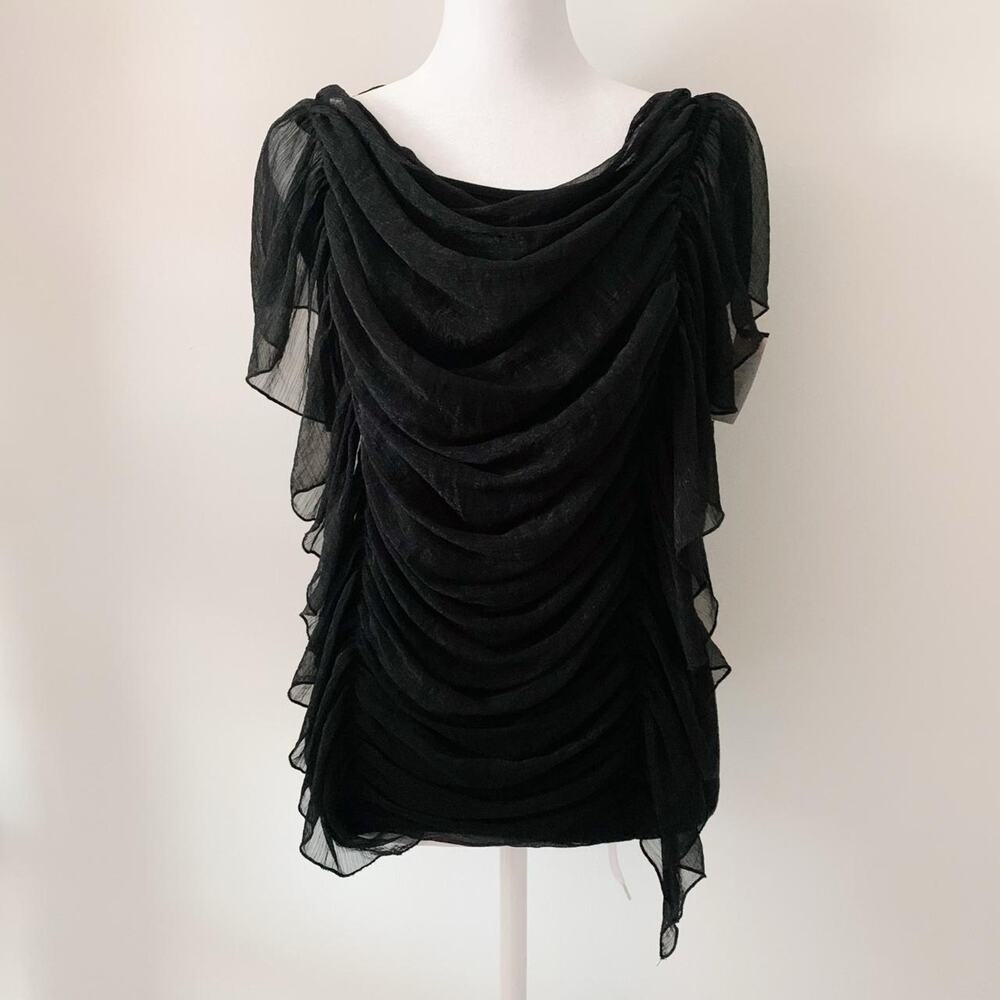 Vintage Vicinity Black Sheer Ruffle Blouse Size S